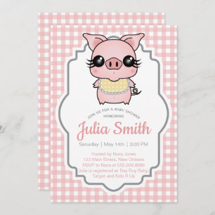 Chá de fraldas Rosa Gingham Piggy Convite