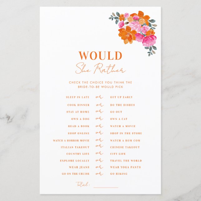 Chá de fraldas Rosa Laranja Ela Preferencialmente  (Frente)