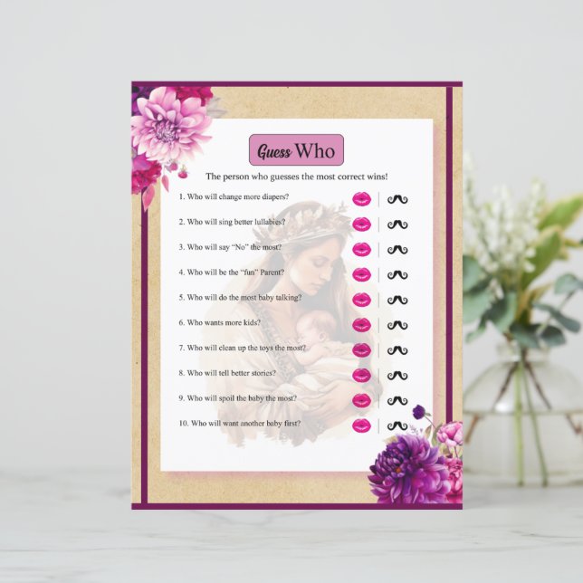 Chá de fraldas Roxo Adivinha Quem Joga (Em pé/Frente)