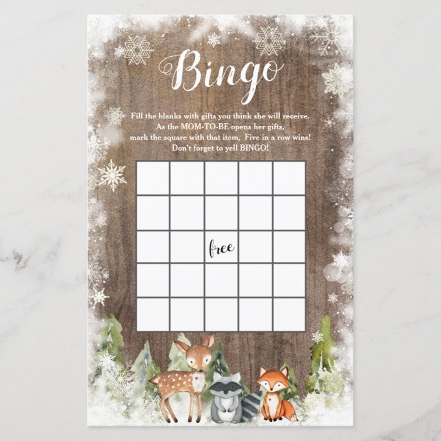 Chá de fraldas Russo de Floresta Animal Bingo (Frente)