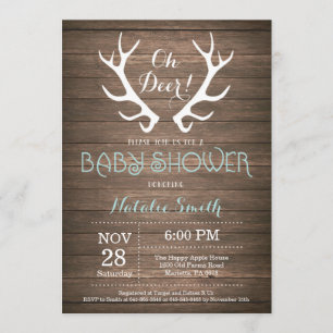 Chá de fraldas Rustic Deer Antler Convite Aqua Aq