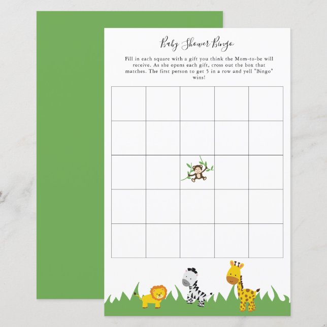 Chá de fraldas Safari Bingo Party Jogo Cuecas (Frente/Verso)