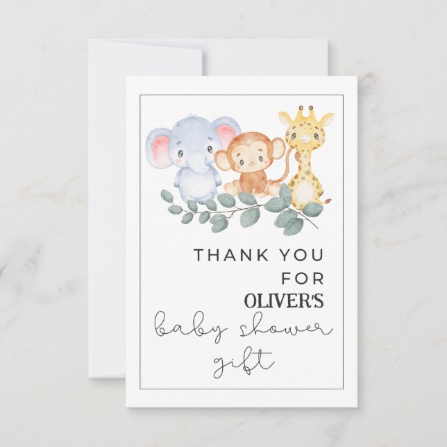 Chá de fraldas Safari Cute Obrigado Cartões (Frente)