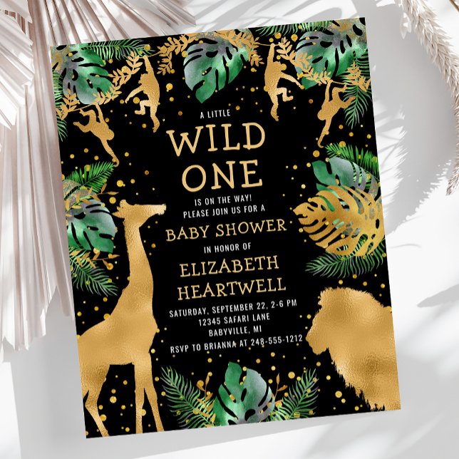 Chá de fraldas Safari Preto Convite Dourado (Criador carregado)