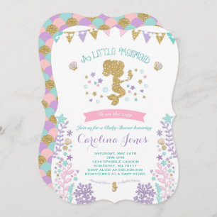 Chá de fraldas Sereia Convite Rosa Roxo