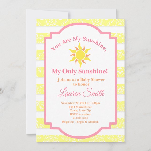 Chá de fraldas Sunshine Convite Sun Girl (Frente)