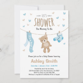 Chá de fraldas Teddy Bear Convite Baby Boy