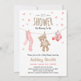 Chá de fraldas Teddy Bear Convite Bebê Rapariga ro