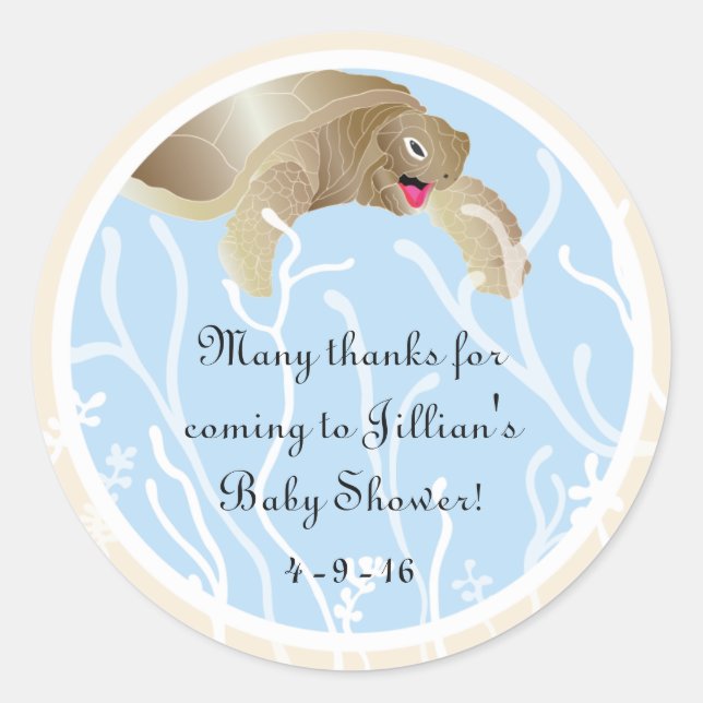 Chá de fraldas "Turtle/Blue" Adesivos 1 1/2" ou 3" (Frente)