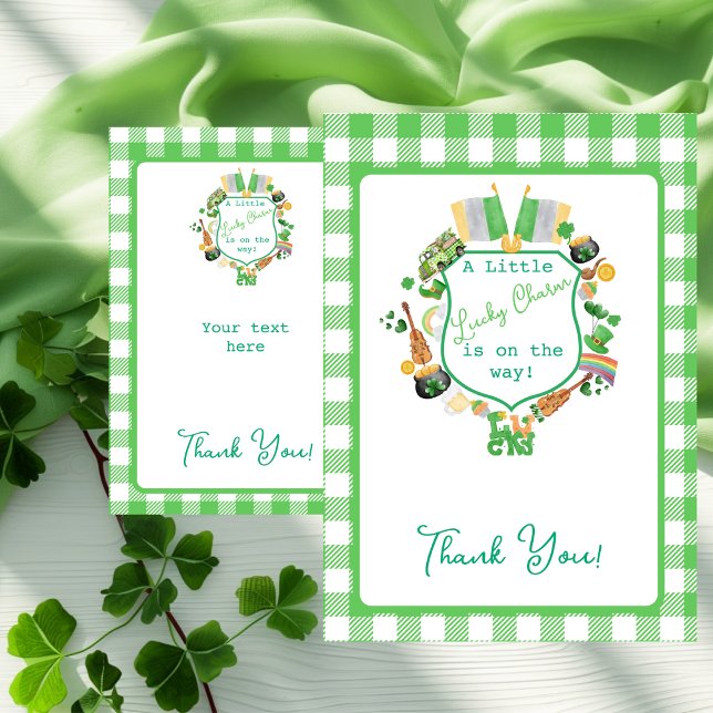 Chá de fraldas Verde Gingham Charm Obrigado Cartõe (Green Gingham Charm Baby Shower Thank You cards)