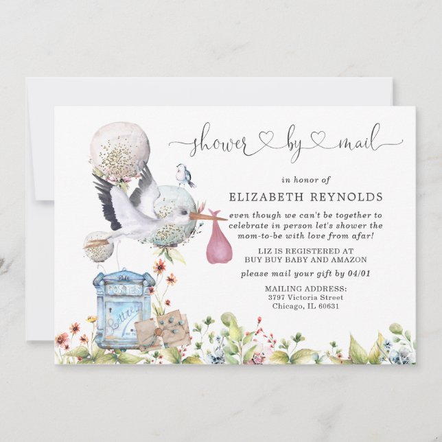 Chá de fraldas Virtual por Convite por Correio (Frente)