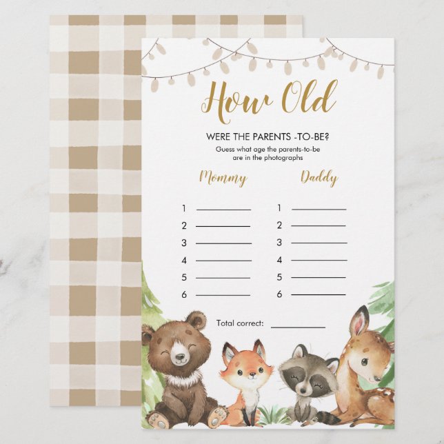 Chá de fraldas Woodland Quantos Anos Tinham Os Pai (Frente/Verso)