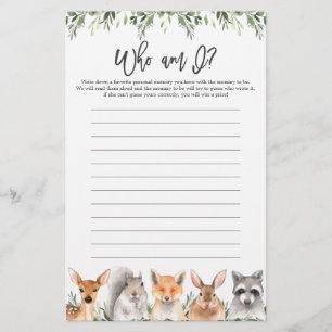 Chá de fraldas Woodland Que Sou Eu Jogo