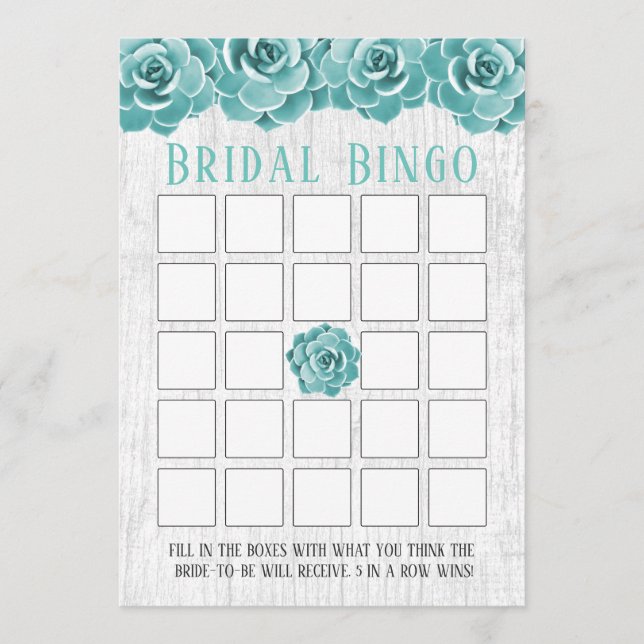 Chá de Noiva Bingo Floral Suculento Rústico (Frente)