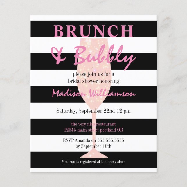 Chá de Noiva Brunch & Bubbly Rosa com Brilho (Frente)