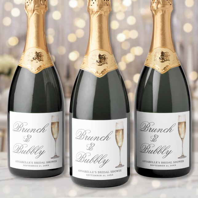 Chá de Noiva com Brunch e Bolhas (Brunch And Bubbly Bridal Shower Sparkling Wine Label )