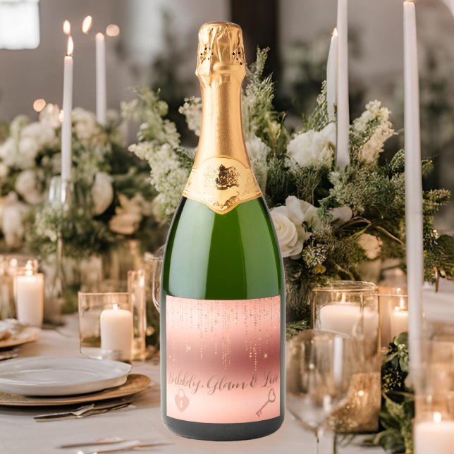 Chá de Noiva com Confetes em Dourado Rosado (Elegant Rose Gold Confetti Wine Label – Perfect for bridal showers, weddings, and special toasts.


)