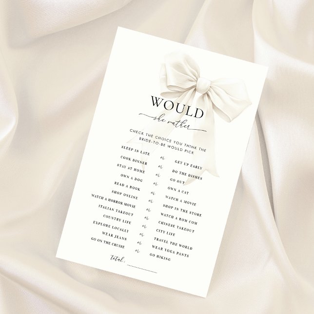 Chá de Noiva com Laço Branco Jogo "O Que Ela Prefe (Criador carregado)