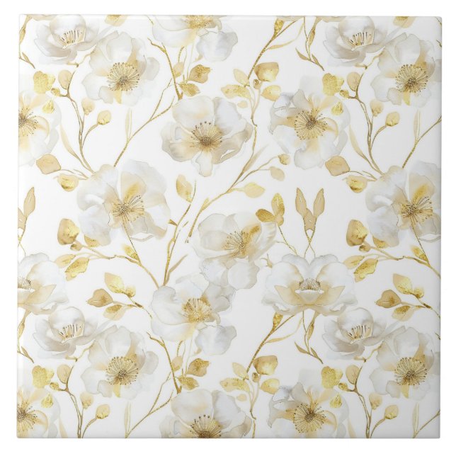 Chá de Noiva Flores Brancas e Douradas Elegantes (Frente)