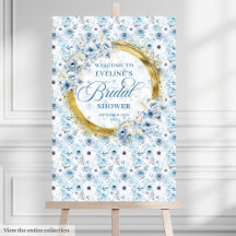 Chá de noiva romântico pastel azul dourado floral