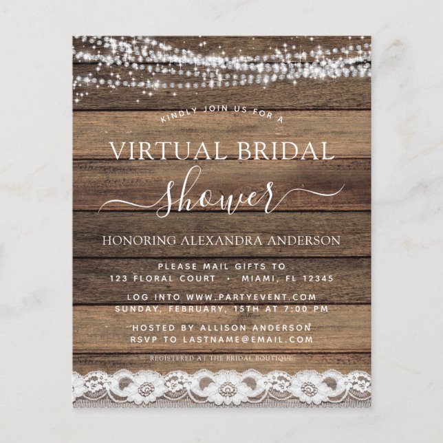 Chá de Noiva Virtual com Orçamento Limitado Renda  (Frente)