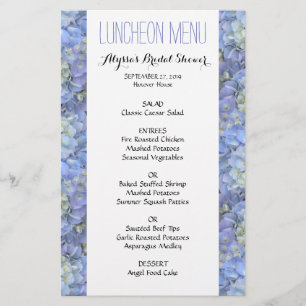 Chá de panela Azul Hydrangea Menu Luncheon 5x8
