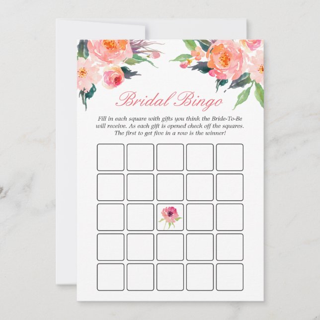 Chá de panela Bingo Game Modern Watercolor Floral (Frente)