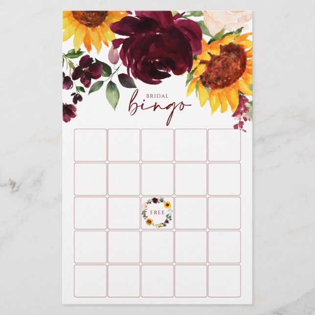 Chá de panela Bingo Jogo Girassóis Rosas Borgonha (Frente)