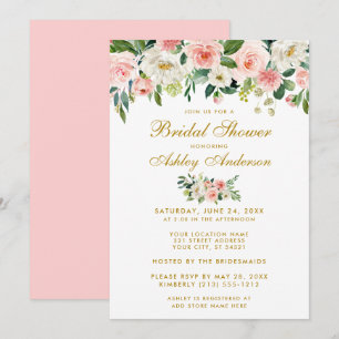 Chá de panela Branco Dourado Convite Floral P