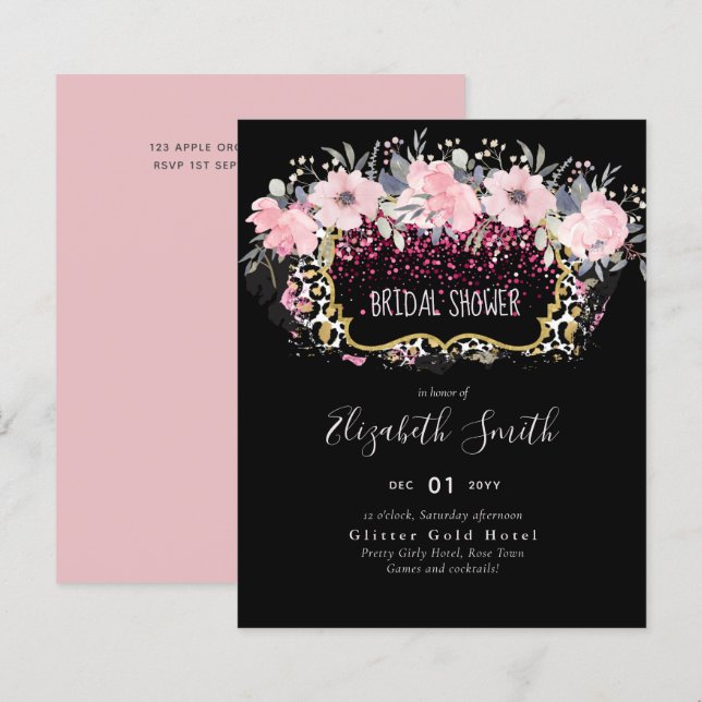 Chá de panela Cinza Moderno Floral Rosa de Orçamen (Frente/Verso)