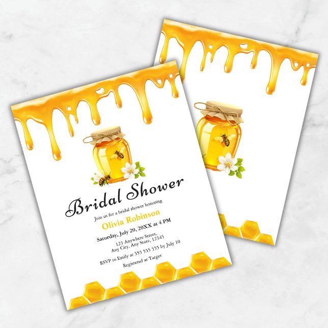 Chá de panela de Abelhas Amarelo (Budget Yellow Floral Honey Bee Bridal Shower Invitation  )