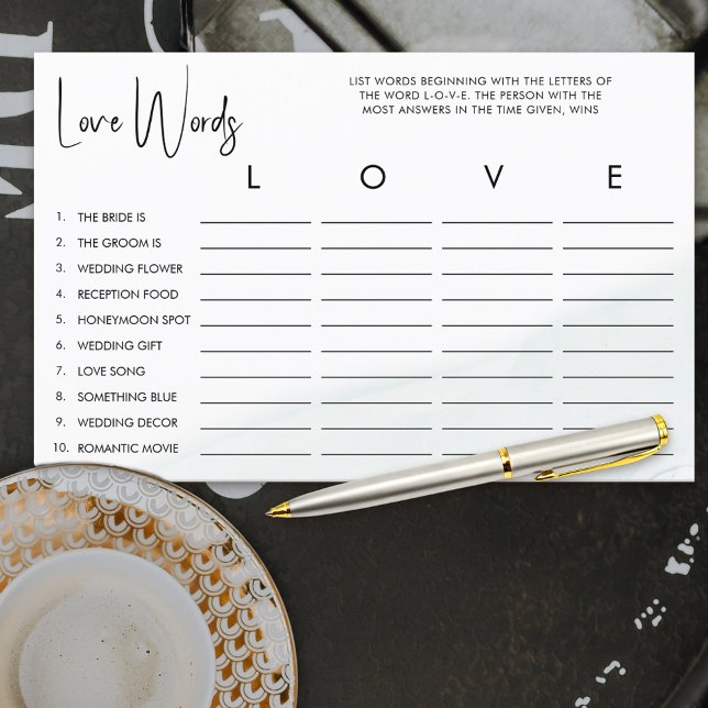 Chá de panela de amor Jogo de Palavras Moles Lava  (Love word game for bridal shower guests to enjoy)