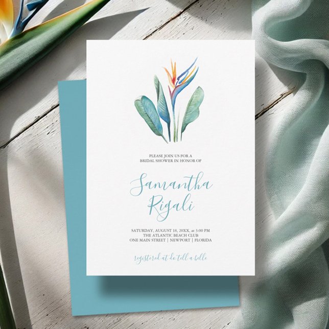Chá de panela de Aquarela Tropical (Bridal shower invitations simple watercolor tropical flower by Victoria Grigaliunas Do Tell A Belle)