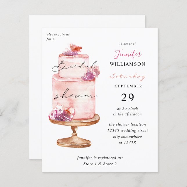 Chá de panela de Bolo Rosa de Orçamento (Frente/Verso)