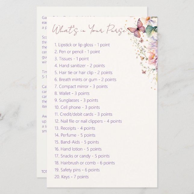 Chá de panela de borboleta o que está no seu jogo  (Frente/Verso)