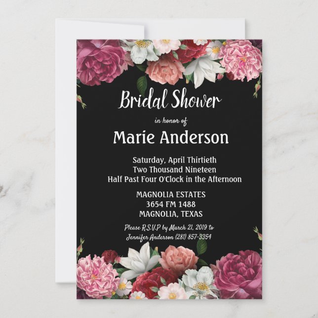 Chá de panela de Borgonha Elegante e Flores Rosa (Frente)