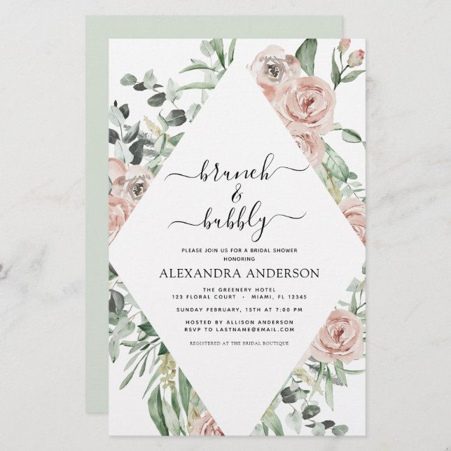 Chá de panela de Brunch e Bolha Rosa com Dobra de  (Frente/Verso)