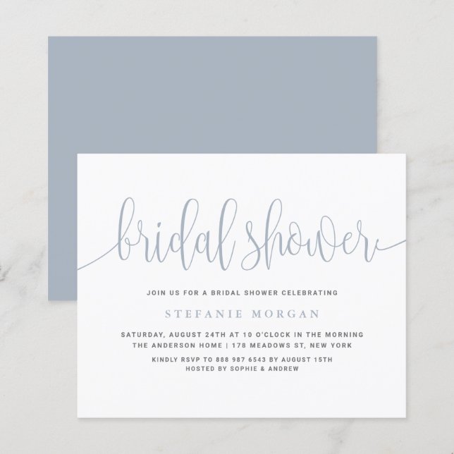 Chá de panela de Caligrafia Azul Dusty (Frente/Verso)