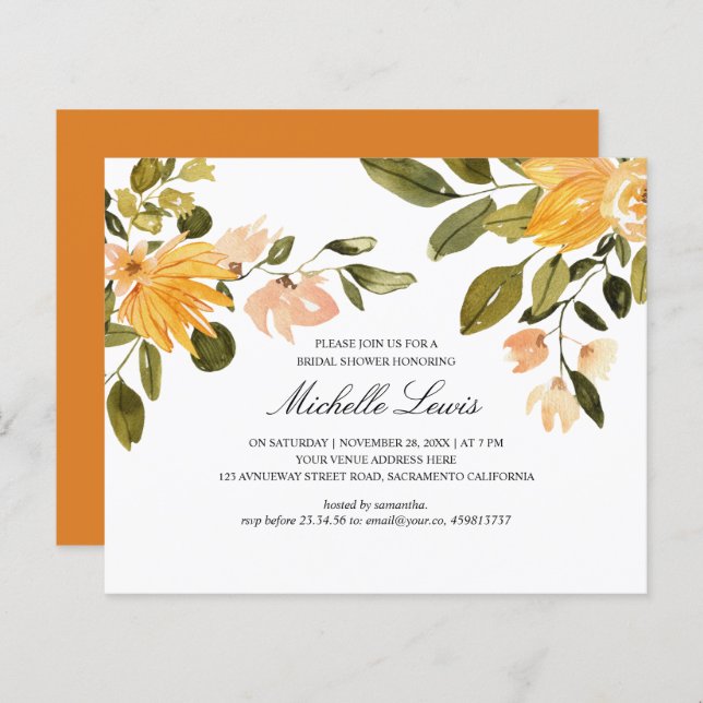 Chá de panela de Casamento Floral Amarelo Chic (Frente/Verso)