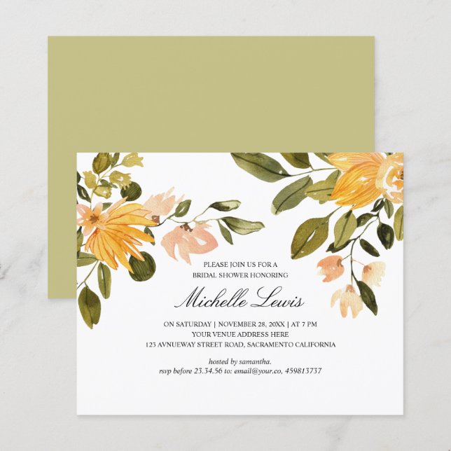 Chá de panela de Casamento Floral Amarelo Chic (Frente/Verso)