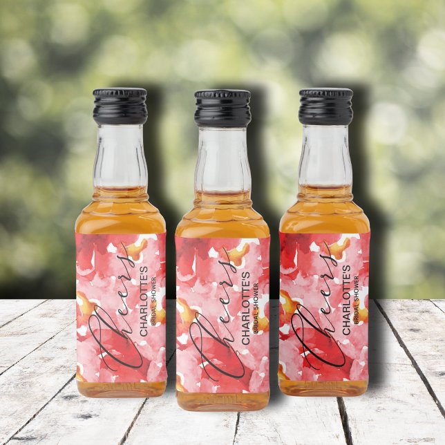 Chá de panela de Colagem Floral de Aquarela Mini (Watercolor Floral Red Roses Collage Bridal Shower Mini Liquor Bottle Labels)