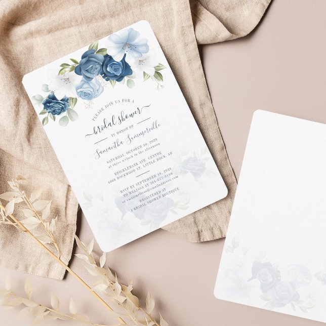 Chá de panela de Flores Azuis com Derrame Botânico (Dusty Blue Floral Bridal Shower Invitation)