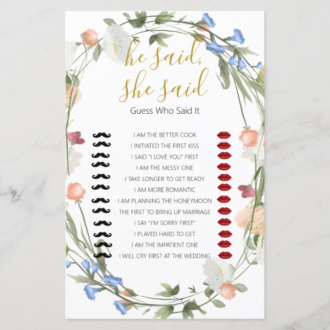 Chá de panela de flores selvagens ele disse, ela d (Frente)