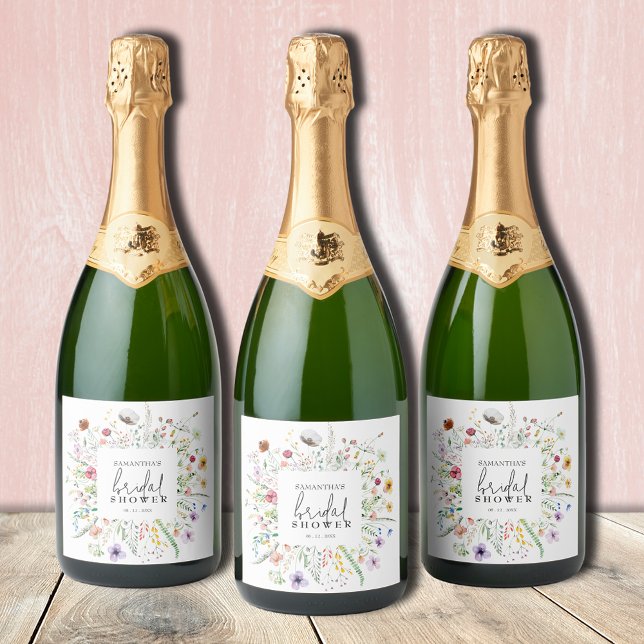 Chá de panela de flores silvestres (Wildflowers bridal shower personalized champagne bottle labels)