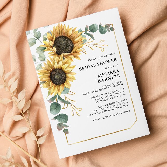 Chá de panela de girassol (Sunflower Eucalyptus Watercolor Bridal Shower Invitation)