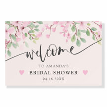 Chá de panela de guião floral rosa bem-vindo