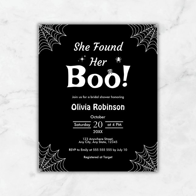 Chá de panela de Halloween Preto do Orçamento (Budget Black She Found Her Boo Halloween Bridal Shower Invitation   )