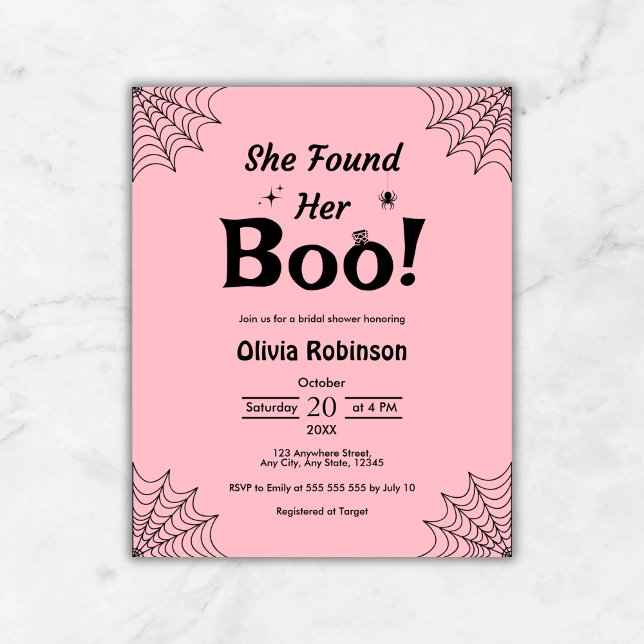 Chá de panela de Halloween Rosa de Orçamento (Budget Pink She Found Her Boo Halloween Bridal Shower Invitation )