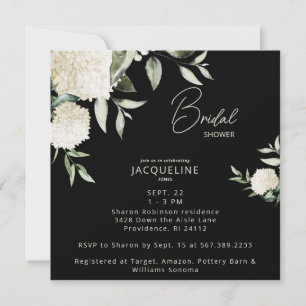 Chá de panela de Hydrangeas Brancas Preto Quadrado