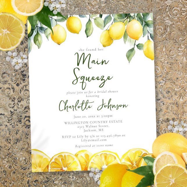 Chá de panela de Limão de Aquarela Principal do Or (Budget Main Squeeze Watercolor Lemon Bridal Shower)